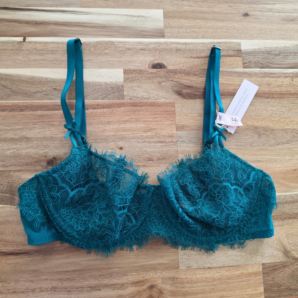 Victorias Secret Dream Angels Teal Lace Unlined underwire Bra 34B NWT